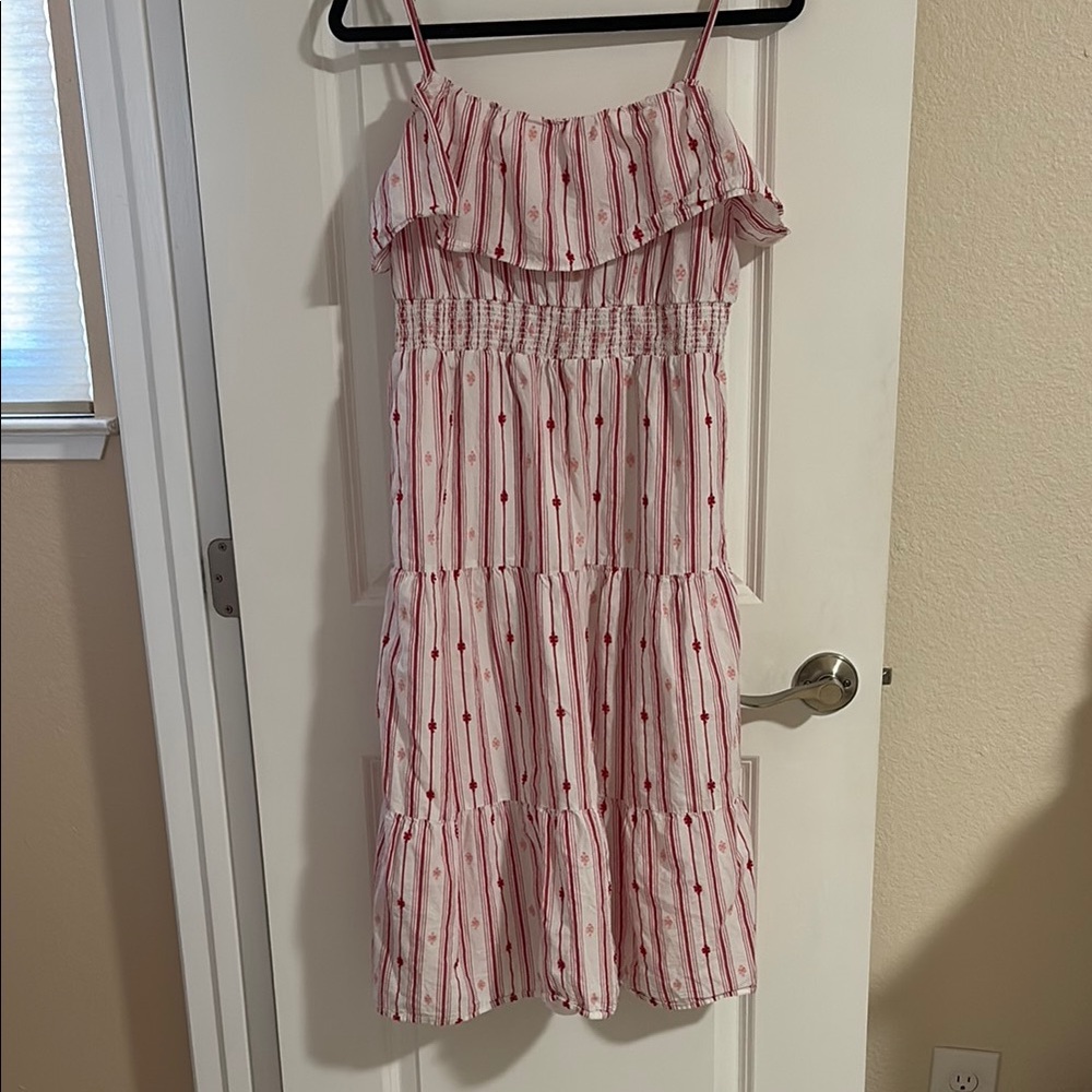 Loft Red Striped Sundress Medium Petite - 100% Cotton w/ Adjustable Straps